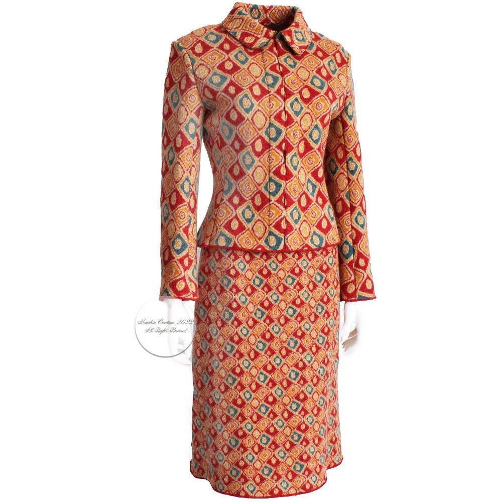 Vintage Alaïa Jacket and Skirt Suit 2pc Intarsia Knit Abstract Op Art Rare 90s